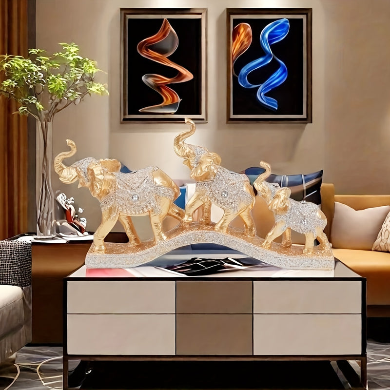 1 Pieza de Adorno Decorativo de Elefante Dorado Feng Shui en Resina, Estatuilla Coleccionable para Hogar y Escritorio