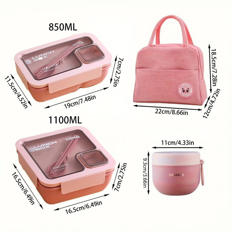 Juego de 3 Piezas de Lonchera con Tapa Antifugas y Bolsa Aislante, Contenedor Grande para Alimentos Portátil para Escuela, Oficina, Camping, Picnic o Cocina, Incluye Palillos y Cuchara, Ideal para Regalo