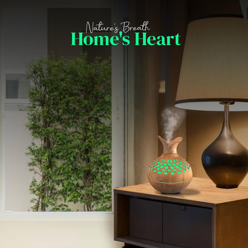 Humidificador de Tecnología de Onda Sonora de Madera YETHKE con Difusor de Aceite Esencial - Alimentado por USB, Generador de Niebla Fría para la Comodidad del Hogar