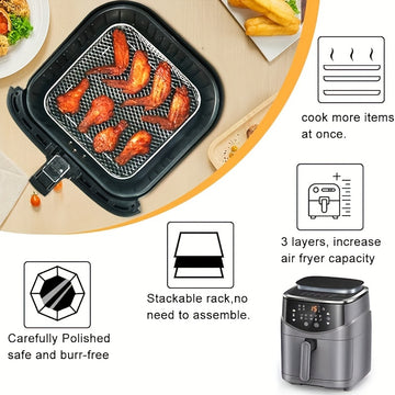 Juego de 3 rejillas deshidratadoras de acero inoxidable apilables, juego de 2 rejillas con 4 brochetas para freidora de aire, rejilla multifuncional para cocinar al vapor, hornear, enfriar y deshidratar, accesorios de cocina, regalo para mamá
