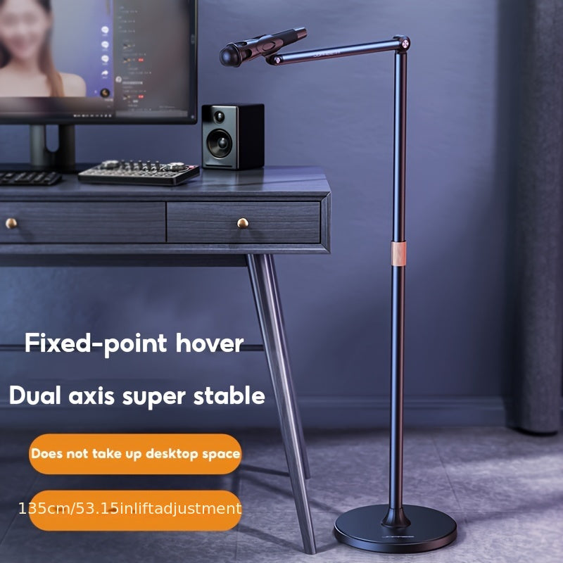 Soporte de Micrófono de Aluminio Versátil - Conector XLR, Diseño de Suelo a Techo para Transmisiones en Vivo y Actuaciones en Escenario
