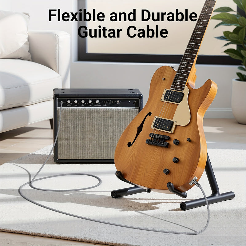 Cable de instrumento de 6,35 mm, de lujo plateado, con enchufe de canal único de 6,35 mm y línea TS de 1/4", no equilibrado, cable de salto de guitarra/instrumento, macho a macho, con carcasa de aleación de zinc y banda trenzada de nailon, adecuado para