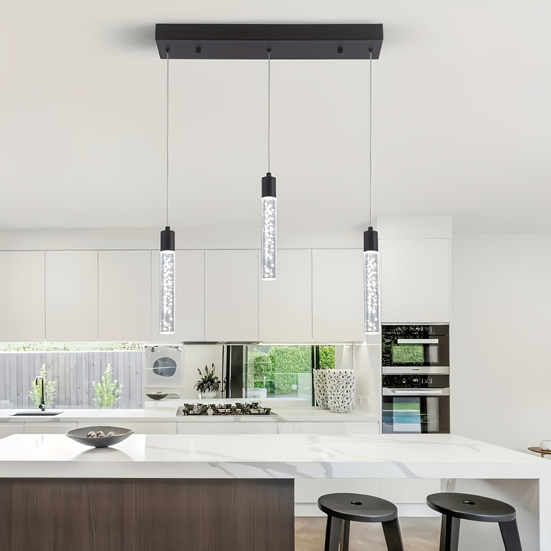 Lámpara colgante LED industrial moderna con tubos de vidrio esmerilado, marco de metal negro, instalación empotrada para cocina, comedor, pasillo u oficina, luz para cocina