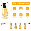 Luces de cuerda al aire libre ST38, 32,3 m/26,21 m/20,11 m/17,07 m/10,97 m/7,92 m, equipadas con 54/44/32/27/16/11 bombillas LED de alta calidad resistentes a los golpes de estilo retro. Adecuadas para calles, patios, cafeterías, bodas, fiestas de cumple