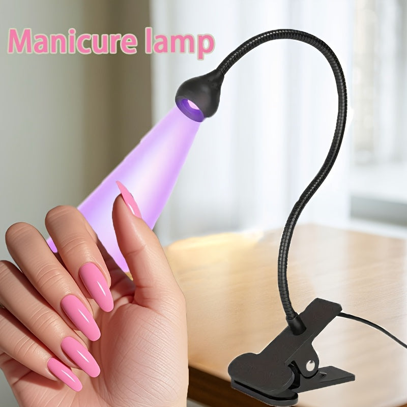 Linterna de uñas con cuello flexible ultravioleta, lámpara LED portátil para gel, secador de uñas USB plug-and-play con pinza y luz flash