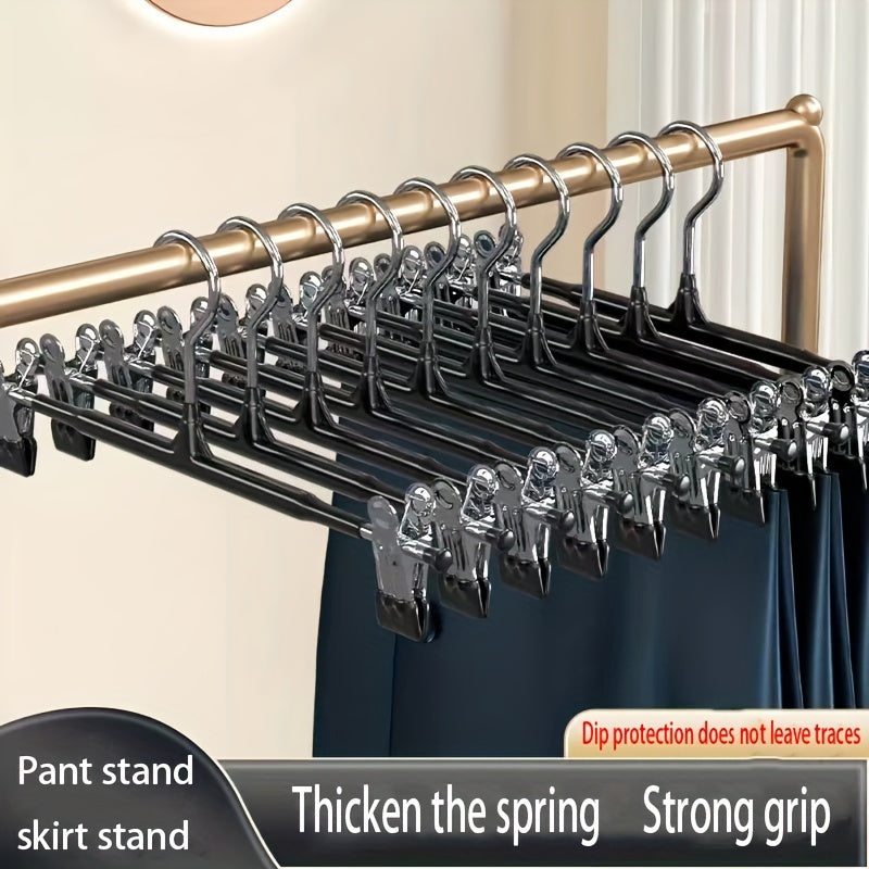 10 ganchos metálicos para pantalones con clips ajustables, ganchos antideslizantes para faldas, diseño ahorrador de espacio y resistente al viento para toallas, calcetines y ropa interior
