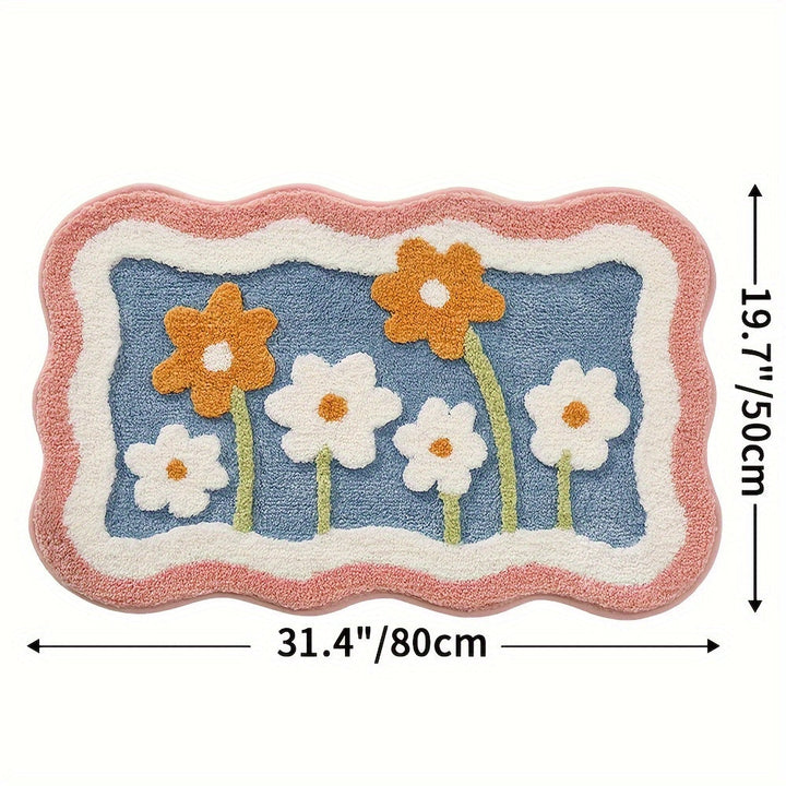 1pc DAJIANG Alfombra de Baño de Forro Polar Extra Suave - Diseño Floral, Antideslizante & Ultra Absorbente, Cómoda para el Suelo del Baño, Lavabo, Bañera, Ducha - Lavable a Máquina, Poliéster, Tapete de Baño