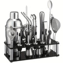20 piezas Juego de Mixología de Acero Inoxidable con Shaker, Colador, Muddler, Jigger, Cuchara, Filtro de Hielo, Abrebotellas, Salidas de Vino y Soporte de Herramientas de Acrylic - Kit de Barman Completo
