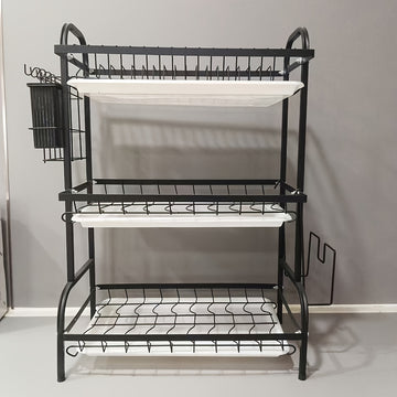 1 Juego de Platos de Acero de Carbono de Alta Calidad con 3 Niveles y Tablero de Drenaje, Gran Capacidad, Estantería de Almacenamiento de Cocina para Platos, Cubiertos y Tablas de Cortar, Platos Secadores c6163-11