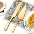 Juego de 2 cuchillos para pastel y pala para pizza de acero inoxidable dorado - Ideal para cumpleaños, bodas, fiestas y ocasiones especiales, perfecto para servir postres y pizzas, utensilios para ocasiones especiales | Vajilla elegante | Cubiertos durad
