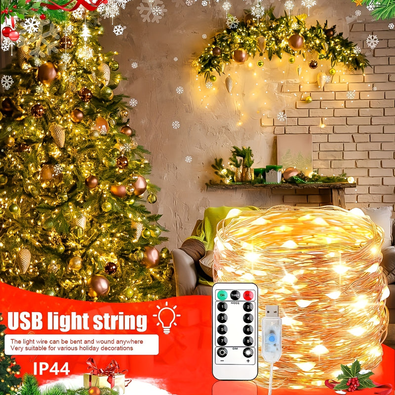 1pieza Árbol de Navidad y Luces de Hadas con Alimentación USB, 8 Modos, Control Remoto, Clasificación IP44 - Ideal para Hogar, Boda, Fiesta, Cumpleaños, Decoraciones de Halloween, Acento de Sala Festivo|Acento de Sala Festivo|Luces LED Duraderas, Decorac