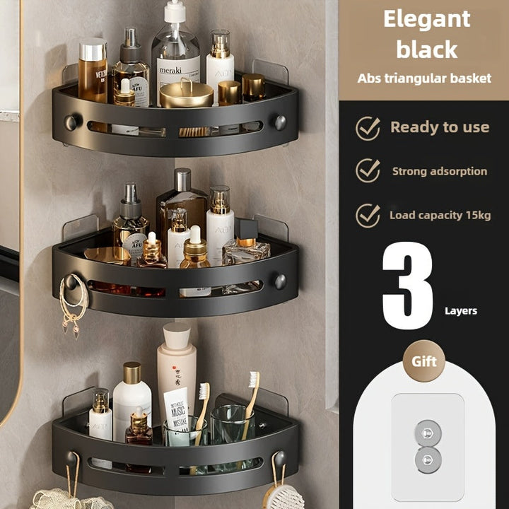 Conjunto de estanterías de esquina de 3 capas para montaje en pared, organizador de baño sin taladro para cosméticos y productos de ducha, almacenamiento de ahorro de espacio para accesorios de hogar y cocina, acabado pintado, no requiere electricidad