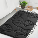 Alfombra de baño de felpa coral suave con memoria - Secado rápido, antideslizante, lavable a máquina con diseño de conchas y estrellas de mar para decoración de baño, dormitorio, cocina y lavandería, alfombra de baño