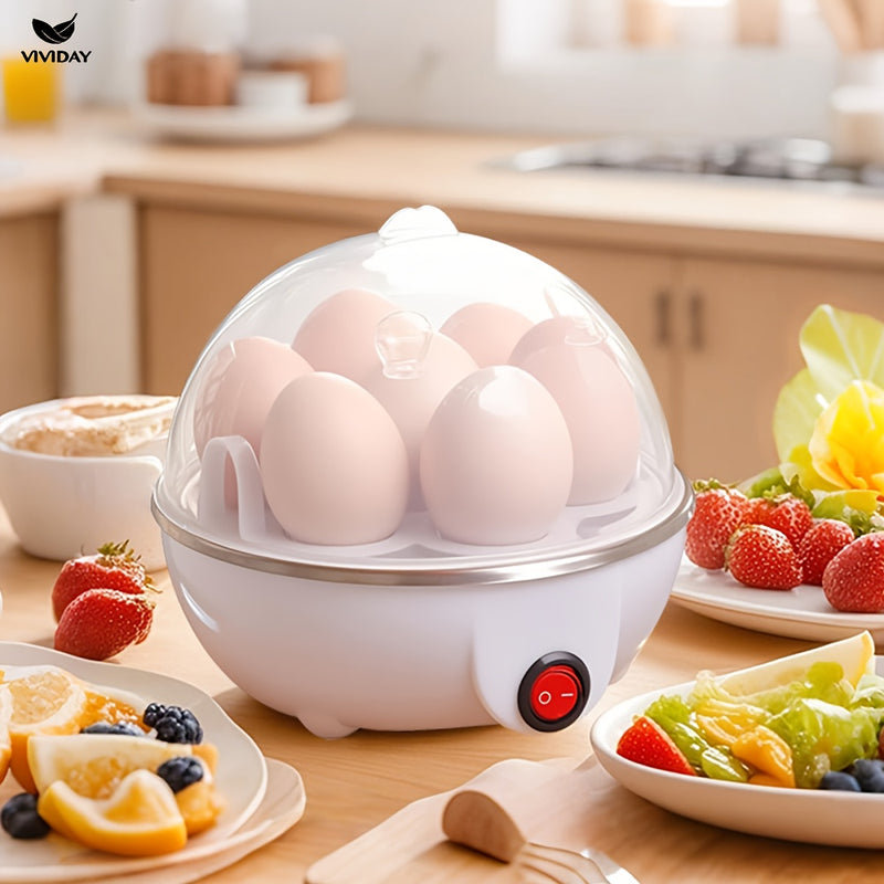 VIVIDAY Hervidor de huevos y vaporizador de alimentos de una sola capa con fácil apertura - Operación transparente y conveniente con un solo botón, ideal para hervir huevos y panqueques, dispositivo de cocción de huevos | Diseño blanco elegante | Constru