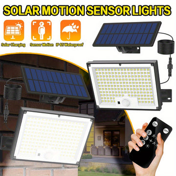 172 luces solares LED brillantes con sensor de movimiento para exteriores, control remoto, panel independiente, cable de 5,0 metros, iluminación de amanecer a anochecer, farola solar para porche exterior, patio, jardín, cobertizo, pared, regalo de Navida