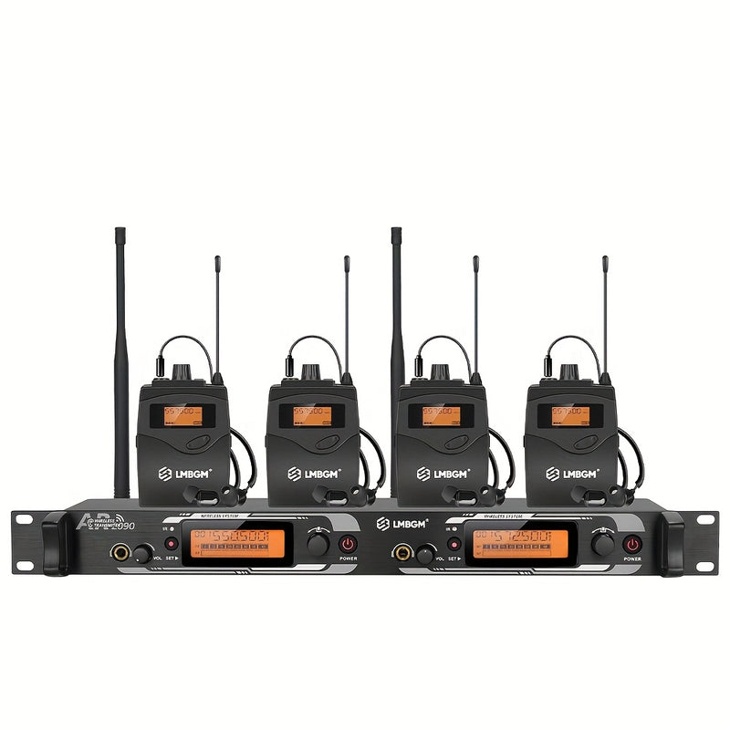 Sistema de monitoreo inalámbrico UHF AR2090-4 de LBMGM, con 4 unidades de cuerpo, 16 canales ajustables, rango de señal de 165 pies, para bandas, músicos y espectáculos de teatro.