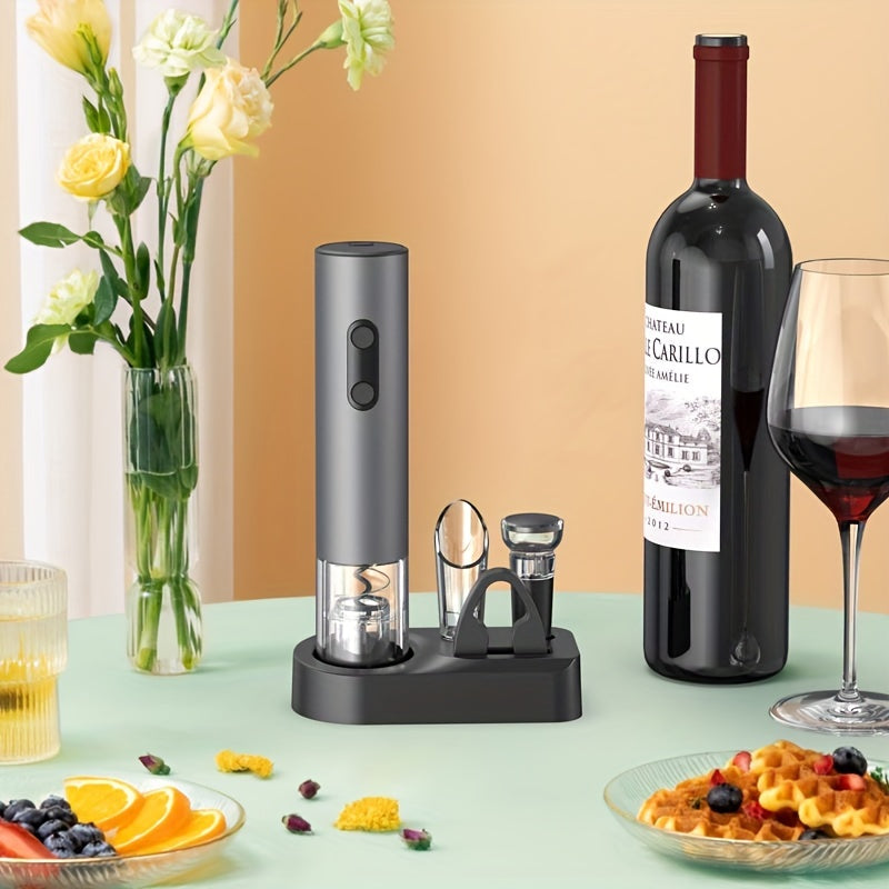Abrebotellas eléctrico con batería, con tornillo y cortador de film, diseño duradero en negro, perfecto para uso doméstico y de fiesta, abrebotellas de fiesta | Moderno abrebotellas | Construcción duradera, abrebotellas