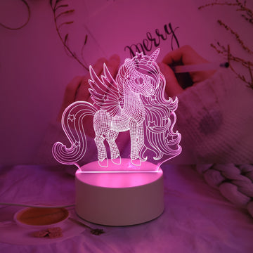 1 lámpara nocturna con forma de unicornio 3D, lámpara rosa con alimentación USB, botón de encendido visual, lámpara de mesa creativa para regalo, decoración para fiestas de Navidad, bodas, cumpleaños, luz de regalo exquisita