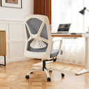 Silla de oficina ergonómica blanca, modelo 919, soporte lumbar cómodo, altura ajustable, reclinable manual, marco de madera dura, relleno de esponja, asiento tapizado, silla de escritorio giratoria para uso en el hogar y la oficina.