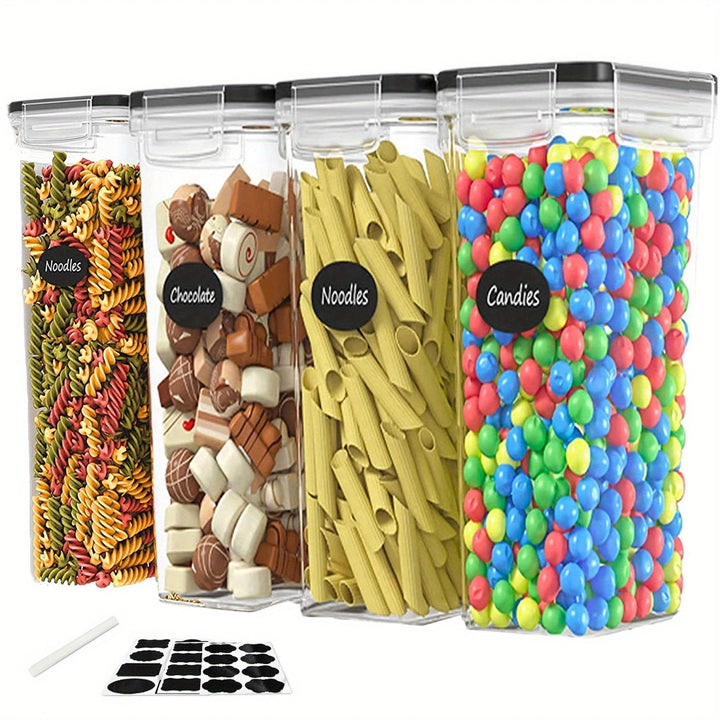 Juego de 4 Recipientes Herméticos para Almacenamiento de Comida de Cocina de 2.0L Libres de BPA para Azúcar y Alimentos Secos - Aptos para Lavavajillas - Incluye Etiquetas y Marcador - Mantiene la Comida Fresca y Seca