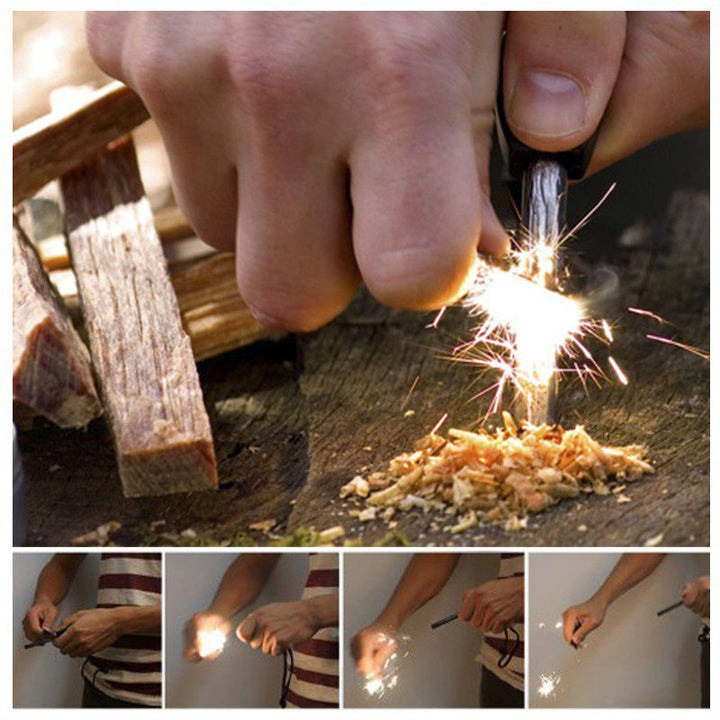 Pedernal Encendedor Camping Supervivencia Iniciador de Fuego + Rascador Metálico AE250