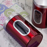 2 Piezas de Recipientes para Alimentos de Acero Inoxidable | Reutilizables para Café, Especias y Granos | Tapa Flip Antirrotura | Sello Transparente Rojo | Libre de BPA para Café, Azúcar, Té y Frijoles