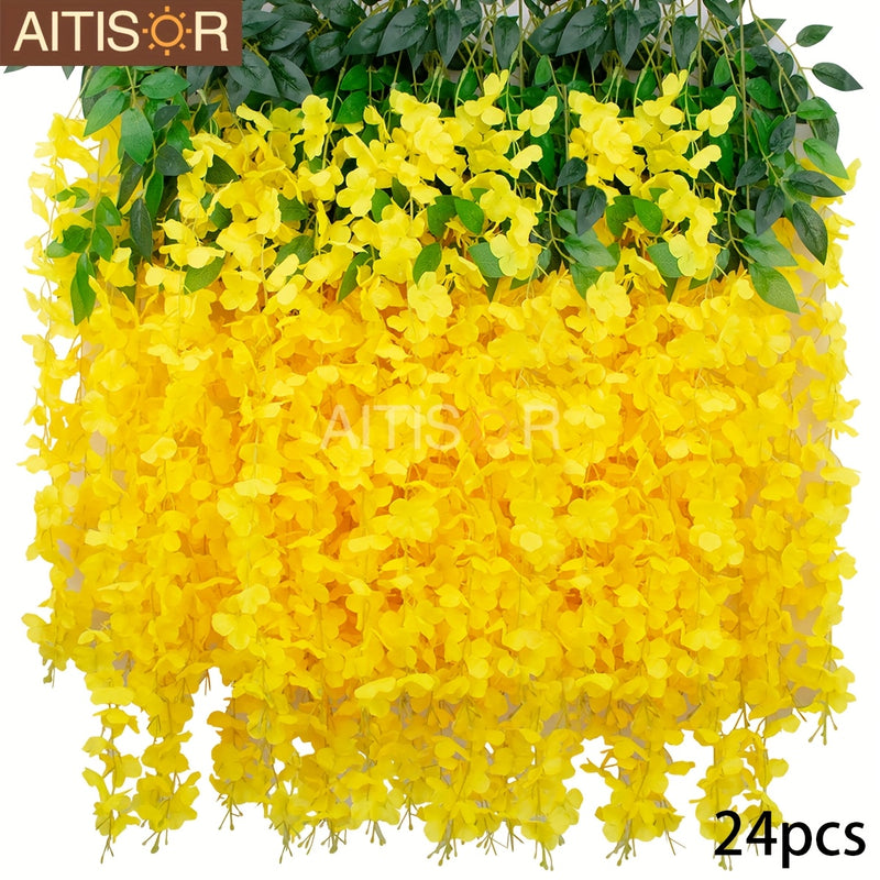 24 piezas de vides artificiales de wisteria, cadeneta colgante de flores de imitación para fiestas de cumpleaños, graduaciones, bodas, decoración de habitaciones, primavera, verano, hogar, Navidad, Acción de Gracias, otoño.
