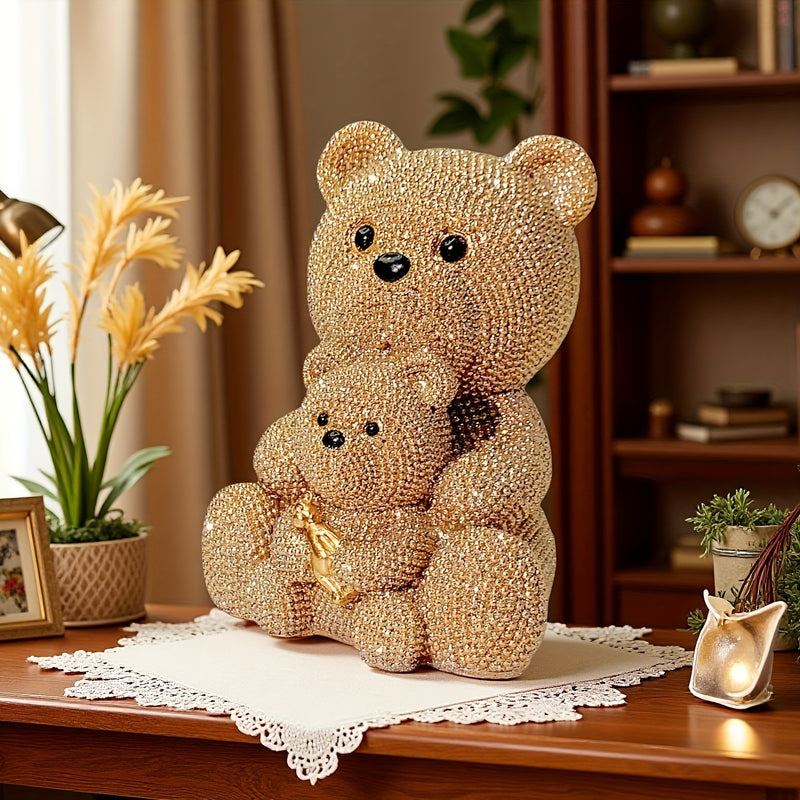 1pc Estatuilla de Oso Dorado Brillante Madre y Bebé | Decoración Animal Adorable | Regalo para el Hogar o Mamá