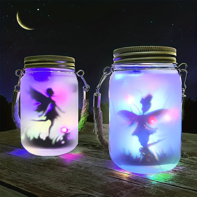 1 unidad, luces solares de hadas, luces decorativas para jardín - lámparas colgantes de vidrio esmerilado en frasco Mason para árbol, mesa, patio, jardín, césped