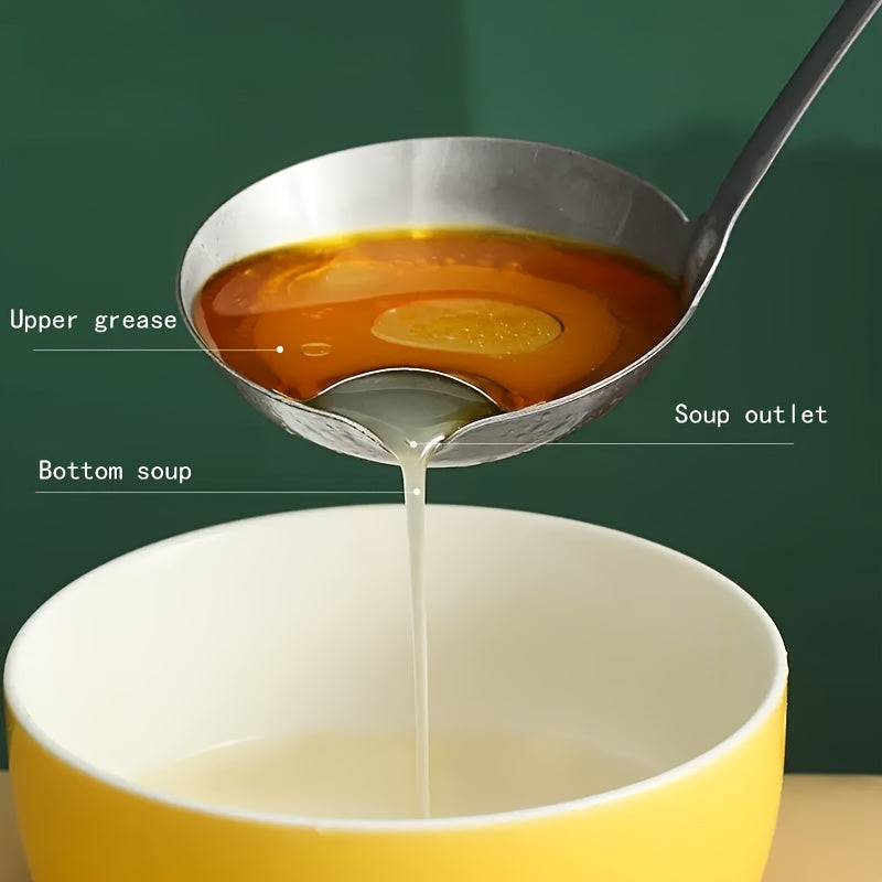 Cuchara Separadora de Aceite de Acero Inoxidable - 1pc Cucharón para Eliminar Grasa, Colador de Grasa para Sopa y Salsa, Herramienta de Filtro de Aceite para Olla Caliente con Mango Largo y Boquilla para Vertido para Uso en Cocina