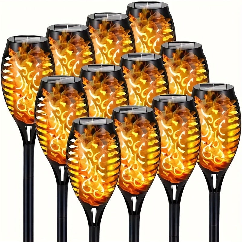4/ 12pcs Luces Solares de Antorcha para Exteriores, 12 LED con Efecto Llama Parpadeante, Encendido/Apagado Automático Solar, Ideales para Iluminación de Jardines, Patios y Entradas