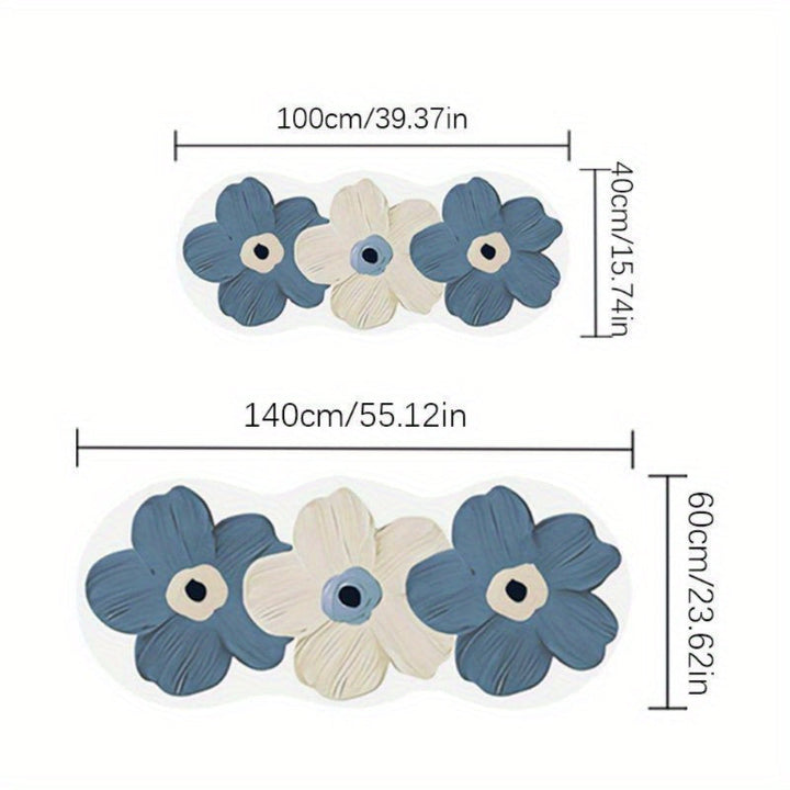 Alfombra floral nórdica de felpa, suave, lavable y antideslizante, con flores azules y beige para dormitorio, sala de estar o entrada, diseño floral nórdico, respaldo antideslizante, alfombras para sala