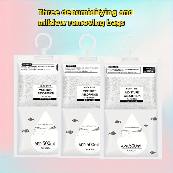 1/3/6 Bolsas de deshumidificador de material nuevo mejorado, deshumidificadores colgantes para dormitorios interiores y armarios para prevenir la humedad.