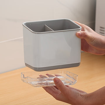 1pc Organizador de Utensilios de Cocina Multifuncional con Drenaje - Portacubiertos de Plástico Duradero, Caja de Almacenamiento Desmontable y Lavable para Palillos, Cucharas, Tenedores, Cuchillos y Más - Caddy de Encimera que Ahorra Espacio