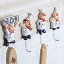 Juego de 4 Ganchos de Resina con Temática de Chef Creativo - Adhesivo Sin Daños, Decoración de Pared y Puerta Sin Clavos para Cocina y Baño