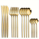 Juego de Vajilla Portuguesa Fina de Acero Inoxidable de 16 Piezas, Set de 4 Piezas: Cuchillo para Bistec, Tenedor, Cuchara, Cuchillo, Tenedor, Cuchara para Hotel y Restaurante
