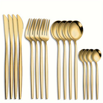 Juego de Vajilla Portuguesa Fina de Acero Inoxidable de 16 Piezas, Set de 4 Piezas: Cuchillo para Bistec, Tenedor, Cuchara, Cuchillo, Tenedor, Cuchara para Hotel y Restaurante