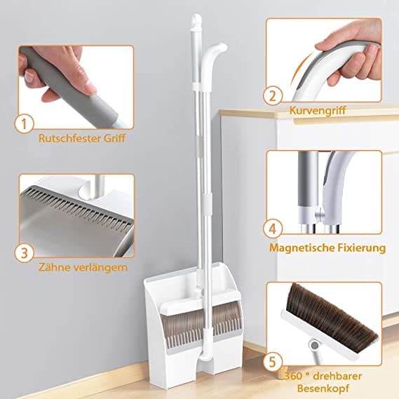 Escoba y recogedor magnetico plegable  2 en 1