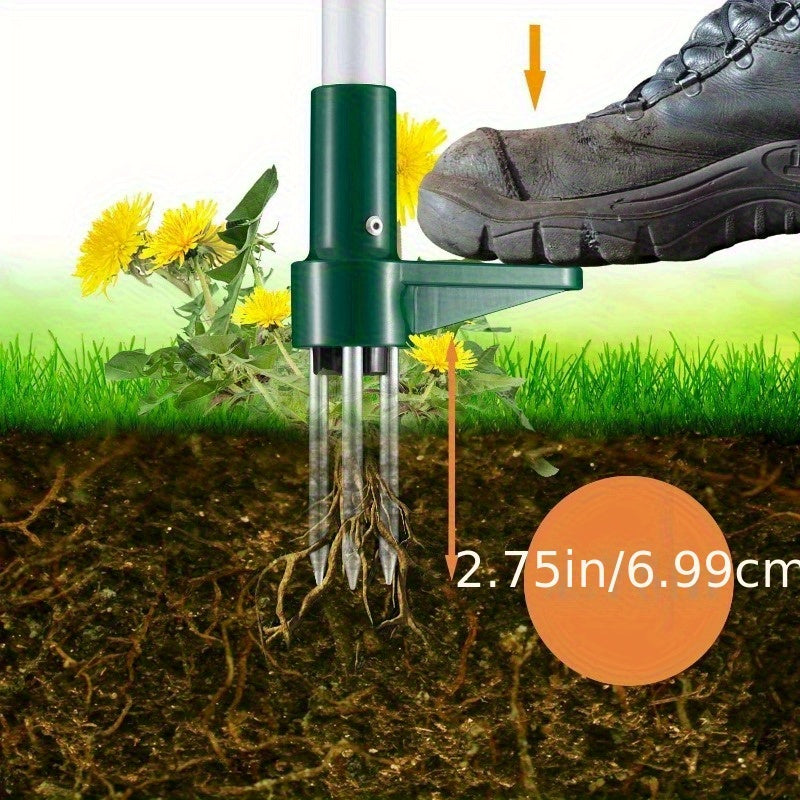 Desmalezadora Manual con Mango Largo de 3 Púas para Sacar Malas Hierbas en el Jardín, Extracción Vertical de Raíces y Recogedor, Paquete de 1