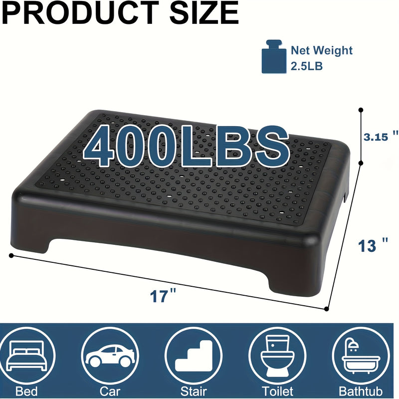 Escalera de movilidad para adultos y mayores - Plataforma antideslizante para interiores y exteriores, plataforma portátil, escalón de seguridad para coche, cama, oficina, ducha, escaleras - Negro Gris