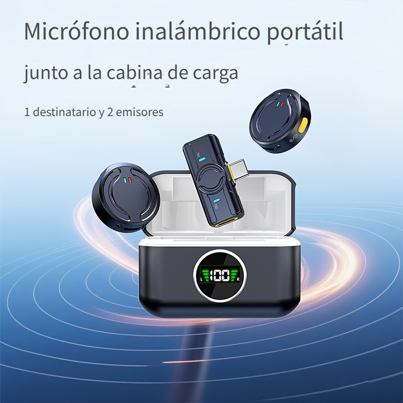 Juego de Micrófono sin varillas con Estuche de Carga, Cancelación de Ruido y Clip Magnético, Pantalla LED de Batería, Alcance de 40m, Tipo-C para Grabación en Teléfono/Cámara/Vlog