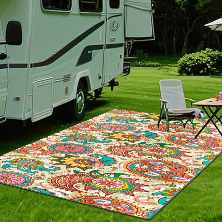 Impresión digital 2D plana con patrón tradicional, alfombra decorativa de estilo clásico, almohadilla interior para RV, alfombra para tienda, patio, entrada, camping, adecuada para camping al aire libre, senderismo, viajes en carretera, balcón, patio, cé