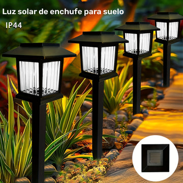 Conjunto de 4 Luces Solares para Caminos Exteriores, Diseño Cuadrado Retro con Brillo Amarillo Cálido, Lámparas Acrílicas Negras para Jardín, Patio, Paisaje y Iluminación Decorativa de Entrada, Luces Solares para Exterior