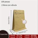 100 piezas Bolsa de Café Kraft con Válvula Unidireccional y Sellado Automático para Granos de Café, Frutos Secos y Semillas, Hojas de Té
