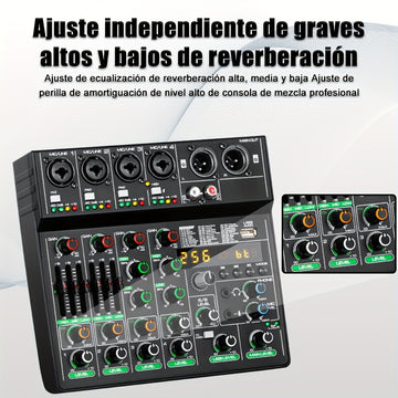 Tynan Mezclador de Audio USB de 6 canales con 256 efectos de reverberación RGB, fuente de alimentación elegante, transferencia de datos de alta velocidad - Lleva tu experiencia musical al siguiente nivel con este equipo de grado profesional, mezclador pa