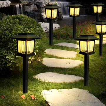 6 luces solares de jardín con clavijas - Iluminación LED exterior para caminos, luz cálida/blanca, encendido/apagado automático, fácil instalación, ideal para jardín, cabaña, parque o calle - Regalo perfecto para Navidad y Halloween, iluminación solar ex