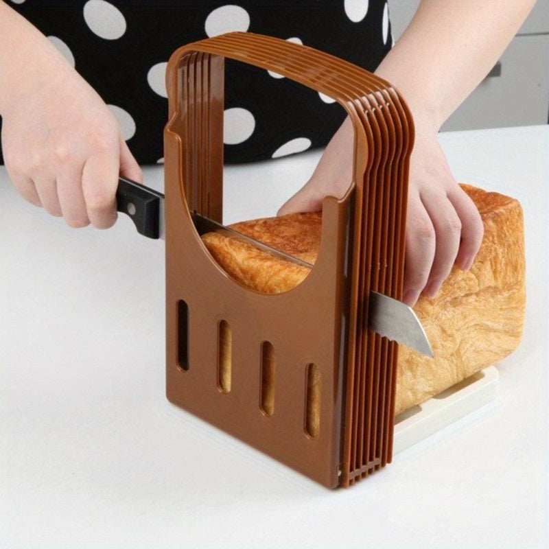 1 Cuchilla de pan ajustable, herramienta de corte de tostada plegable con 4 ajustes de grosor y franja hueca en la base para fijar el pan de manera eficiente, fácil de cortar rebanadas gruesas de manera uniforme, adecuada para todas las estaciones, perfe