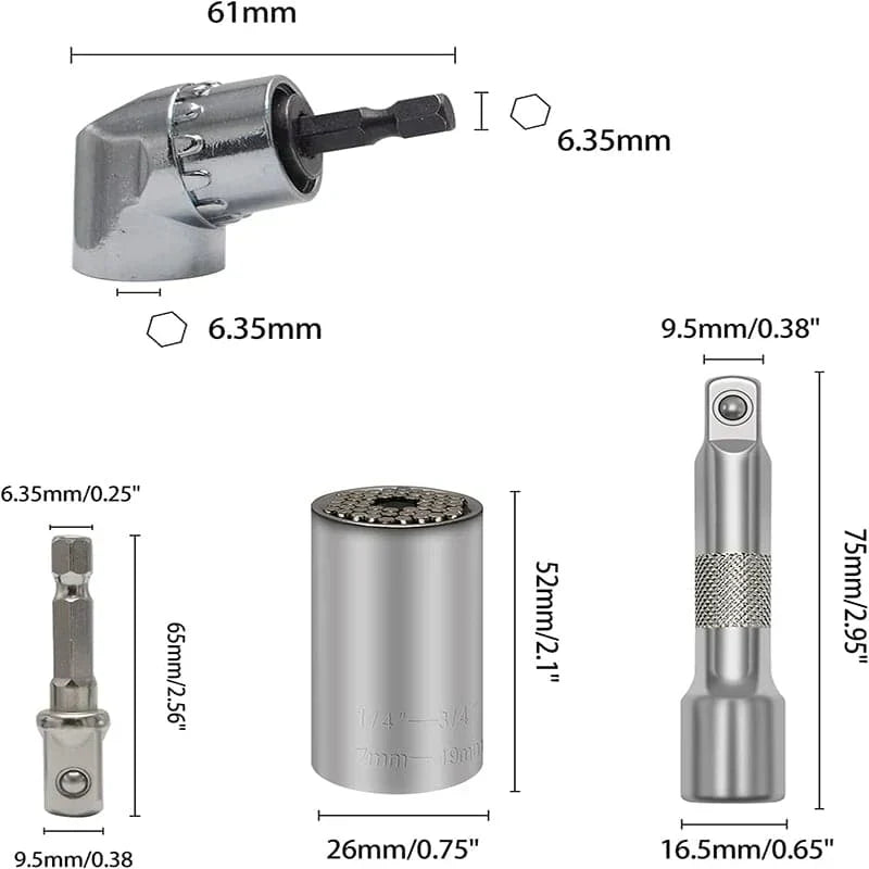 Dado Universal de 7mm a 19mm con Adaptador para Taladro 3/8
