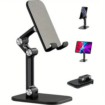 Soporte Ajustable para Teléfono 1pc, Material ABS, Plegable y Desmontable, Compatible con Smartphones/iPad/Tabletas de 10.16-27.94 cm, Almohadillas Antideslizantes y Antirrayaduras, Montaje de Escritorio - Negro, Soporte Ajustable para Gadget | Diseño Pl