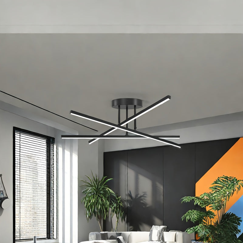 23.8 pulgadas 3-Luces Moderna Araña LED Negro Semi Empotrado Plafón Luminaria para Cocina Comedor Vestíbulo Entrada